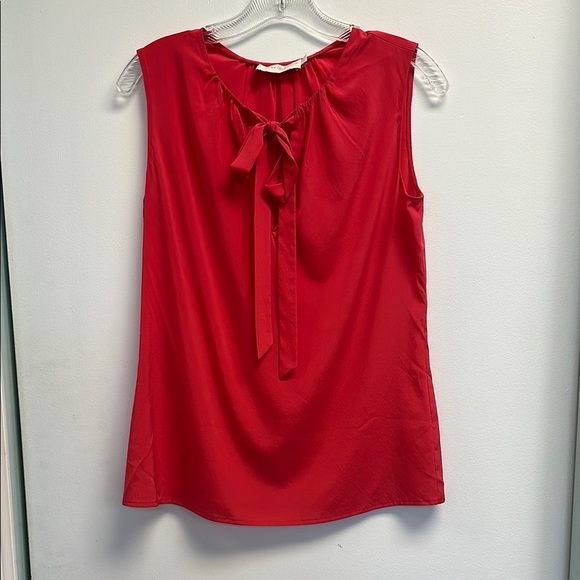 Tory Burch Tops - Tory Burch Red Sleeveless Jess Top Ballet Neck Tie